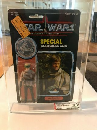 Vintage Star Wars 1985 Kenner Afa 75 Luke Skywalker Poncho Potf 92 Card Back Moc