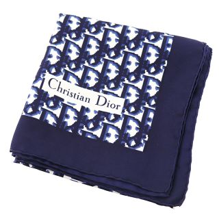 Christian Dior Logos Trotter 100 Silk Scarf Wraps Navy Vintage Authentic Y695