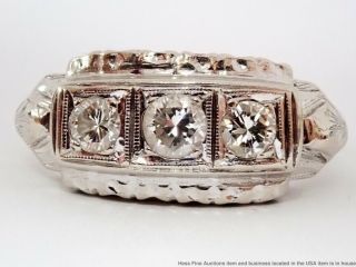 Art Deco Vintage 14k White Gold Fine Old Cut Diamond Filigree Ladies Ring 6.  75