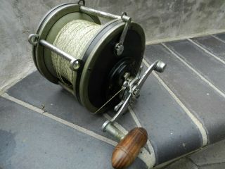 Antique Salt Water Penn Senator 10/0 Conventional Reel With Wooden Knob Handle 5