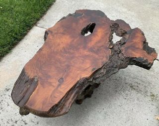 Vintage 4 feet ' Burl Wood Coffee Table,  - LIVE EDGE WOOD SLAB - RUSTIC CABIN 10