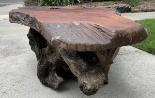 Vintage 4 feet ' Burl Wood Coffee Table,  - LIVE EDGE WOOD SLAB - RUSTIC CABIN 6