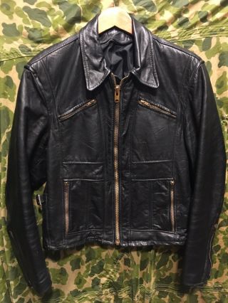 Vtg 60’s Schott Straight Zip Black Leather Talon Brass Motorcycle Jacket 40 L@@k