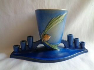 Rare - Roseville Blue Pinecone 324 - 6 Candle Holder Vase