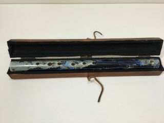 Vintage Ceramic Flute Pottery Craft Clay Blue Marble With Case,  16 " Long