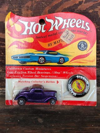 Vtg 1969 Hot Wheels Redlines 36 Ford Coupe Purple Blister Pack On Card
