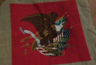 Patriotic American Flag Eagle Vintage Finished Needlepoint Well Done 17 X 15.  5 "