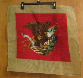 Patriotic American Flag Eagle Vintage Finished Needlepoint Well Done 17 x 15.  5 