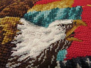 Patriotic American Flag Eagle Vintage Finished Needlepoint Well Done 17 x 15.  5 