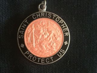 Vintage 1” Enamel Saint Christopher Medal Pendant For Necklace