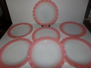Vintage Hazel Atlas Crinoline Ripple Pink Dishes 9 " Dinner Plates (7)
