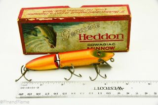 Vintage Heddon Dowagiac Jointed Vamp Lure in Down Bass Box Rainbow ET3 7