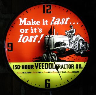 Veedol Tractor Motor Oil Vintage Advertising Wall Clock 14 " Light Sign