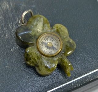 Antique Unusual Connemara Marble Irish Shamrock Compass Charm / Pendant