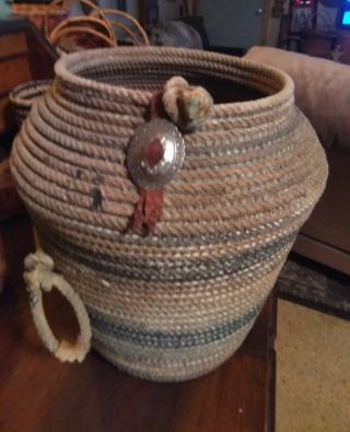 Vintage Basket Made With Cowboy Lariats Roping Ropes.  Awesome