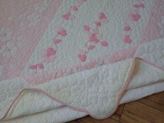 Cottage Romance Vintage Pretty Pink & White DOGWOOD BLOSSOMS Applique QUILT 10
