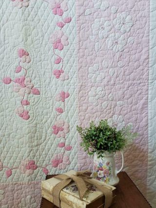 Cottage Romance Vintage Pretty Pink & White DOGWOOD BLOSSOMS Applique QUILT 3