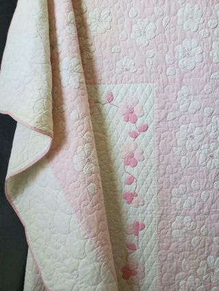 Cottage Romance Vintage Pretty Pink & White DOGWOOD BLOSSOMS Applique QUILT 4