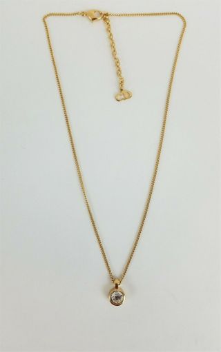 Vintage Signed Christian Dior Gold Crystal Pendant Necklace 15.  25 " - 17.  75 "