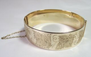 Yellow Rolled Gold 1/5th Vintage Hinged Engraved Bangle Jewellery