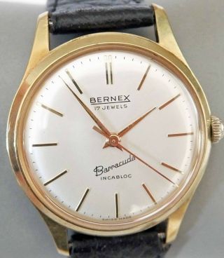 Vintage Bernex Barracuda 17 Jewels Incabloc Hand Winding Gents Watch Serviced 4