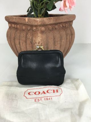 Coach Vintage Coin Purse Soft Black Leather Framed Kisslock Wallet W12