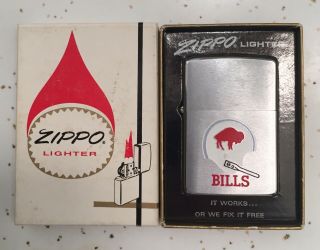 Vintage 1971 Zippo Nfl Buffalo Bills Lighter Unfired Box & Paper