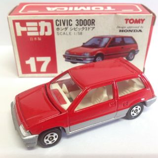 Vintage Made In Japan Tomica Tomy 17 Honda Civic 3 Door,  Red/silver,  Hood Opens