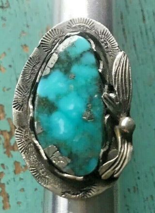 Huge 12g Gorgeous Vtg Sterling Silver Blue Pyrite Matrix Turquoise Ring Sz 7.  75