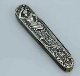 Kerr Nude Sterling Silver Art Nouveau Cigar Cutter Pocket Knife Antique Vintage
