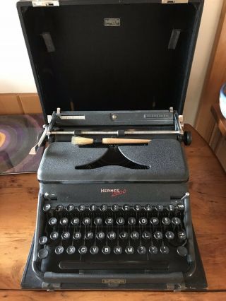 Hermes 2000 Portable Typewriter Swiss 1940s Vintage Made In Switzerland