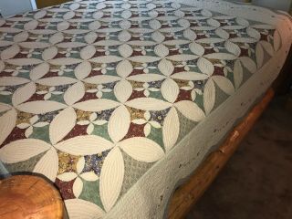 Vtg Patchwork Quilt Queen Size Stars Red Green Blue Lodge Rustic Full Bedding