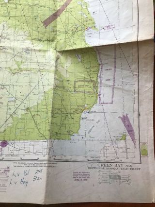 Vintage 1948 Wwii Era Sectional Aeronautical Chart Green Bay W - 7