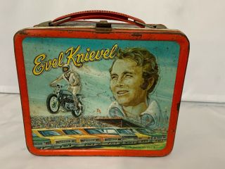 Vintage 1974 Aladdin Evel Knievel Metal Lunchbox Thermos Motorcycle Stunt God