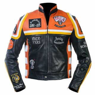 Mickey Rourke Marlboro Vintage Men Biker Cow Hide Motorcycle Leather Jacket