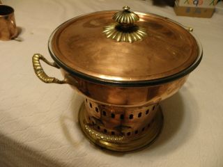 Vintage Copper Casserole Pan With Copper Warmer And Burner,  Made In Italy