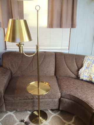 Vintage Brass/goldtone Floor Reading Lamp With Metal Table & Metal Shade