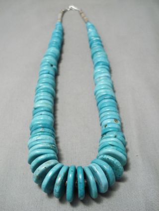 Huge Vintage Navajo Spiderweb Turquoise Disc Sterling Silver Heishi Necklace