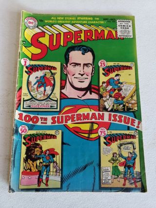 Superman 100 Vintage Dc Comic 100th Issue 1 25 50 75 Cover Action 1955