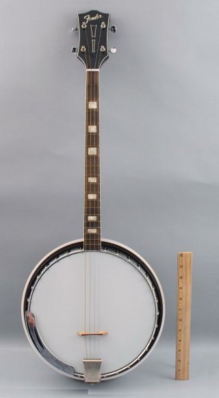 Vintage 1970 Fender F1080 Tenor 4 - String White Resonite Resonator Banjo