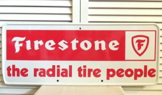 Vintage Firestone Tire Sign Oil & Gas Station Metal Adv Sign Ratrod Metal Garage