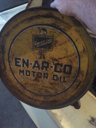 Rare Vintage En - Ar - Co Motor Oil 5 Gallon Gas Service Station Oil Can Rocker Sign