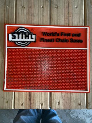 Vintage Stihl Chainsaw Advertising Drip Mat Sign Hardware Store Counter Top Rare