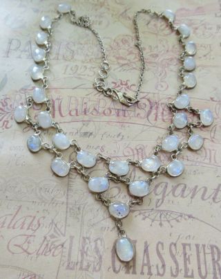 Lovely Vtg Estate Sterling Silver & Moonstone Cabochon Drop Festoon Necklace