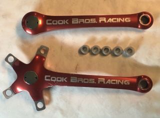 Vintage Cook Bros Racing Cranks Anno Red.  Bmx Mtb Cruiser