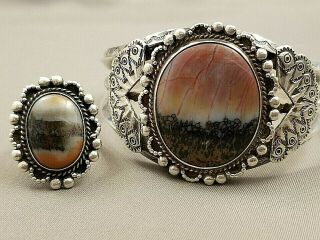 VNTG Expertly Crafted Navajo Petrified Wood Bracelet & Ring Matching SET 11
