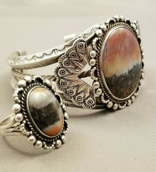 VNTG Expertly Crafted Navajo Petrified Wood Bracelet & Ring Matching SET 5