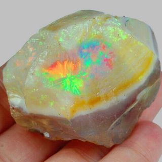 256ct Natural Ethiopian Crystal Black Opal Play Of Color Rough Specimen Mysg630