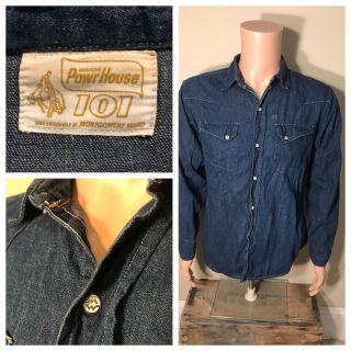 Vintage 50s 60s Montgomery Ward Powerhouse 101 Denim Shirt Levis Big E Powr Jean
