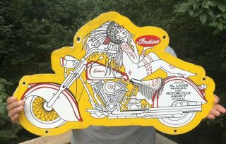Vintage Porcelain Die Cut 2 - Sided Indian Motorcycles Dealer Sign Harley Triumph